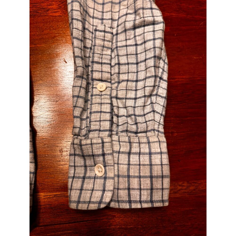 M Faherty Shirt Mens Gray Blue Check Cotton Long Sleeve Button Down - Picture 2 of 10